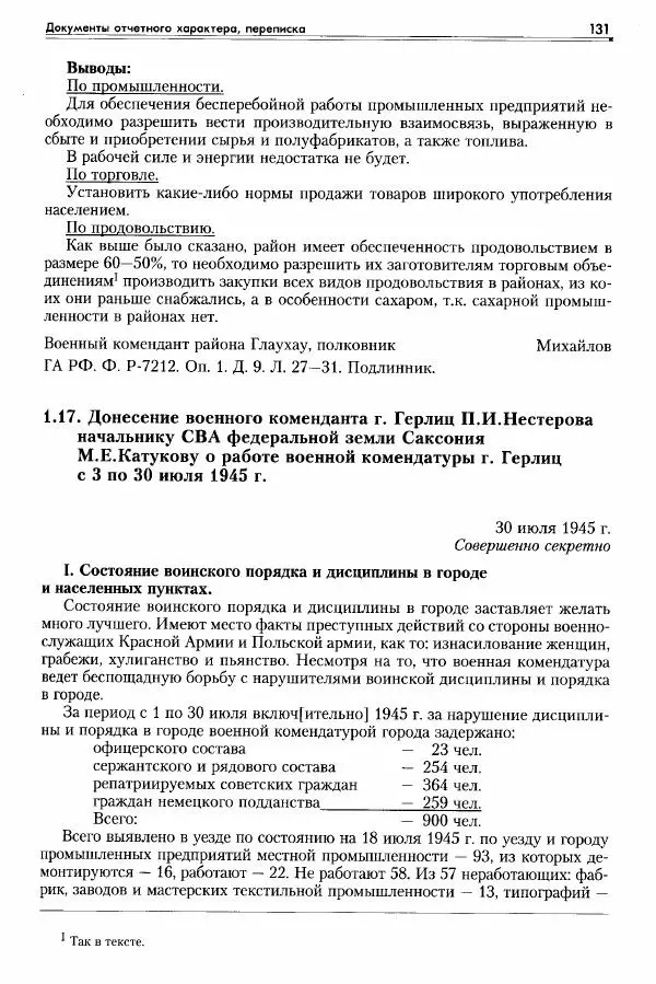 Сборник документов - Деятельность советских военных комендатур по ликвидации последствий войны и организации мирной жизни в Советской зоне оккупации Германии. 1945-1949 - Страница № 133