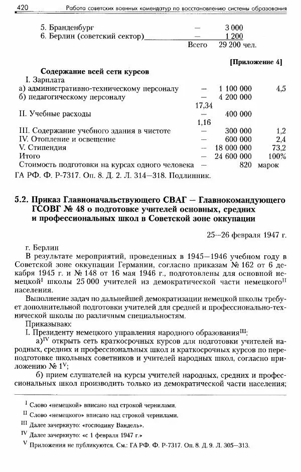 Сборник документов - Деятельность советских военных комендатур по ликвидации последствий войны и организации мирной жизни в Советской зоне оккупации Германии. 1945-1949 - Страница № 422