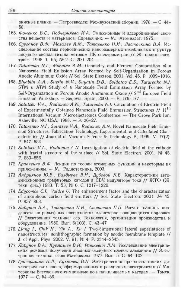 Николай Татаренко - Автоэмиссионные наноструктуры и приборы на их основе - Страница № 188